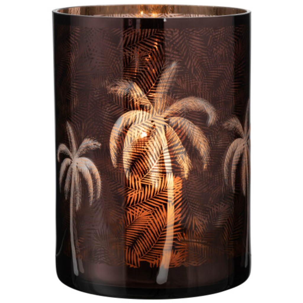 Palm Tree Glass Candleholder Brown 9in