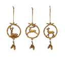 Gold Wreath Ornament with Deer and Holly 5in