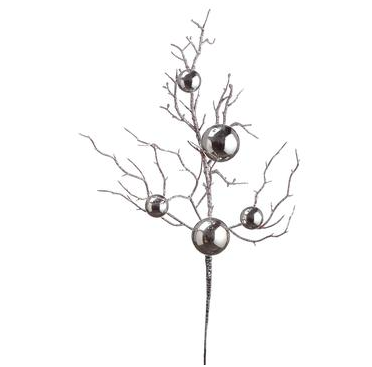 Ornament & Twig Spray Silver 20in