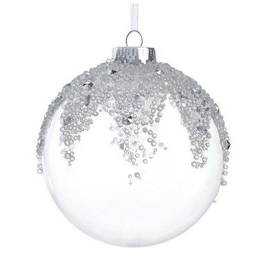 Beaded Ball Ornament Clear 4in