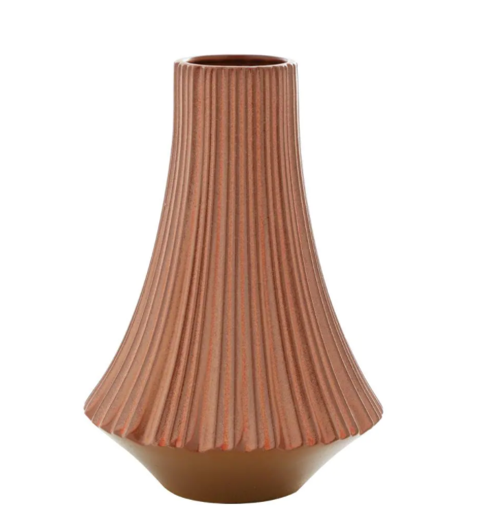 Fluted Ceramic Vase Rust 13in