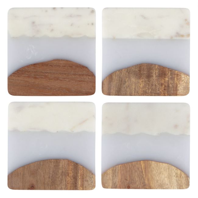 Skyline Ice Marble and Wood Coaster Set 4pc 