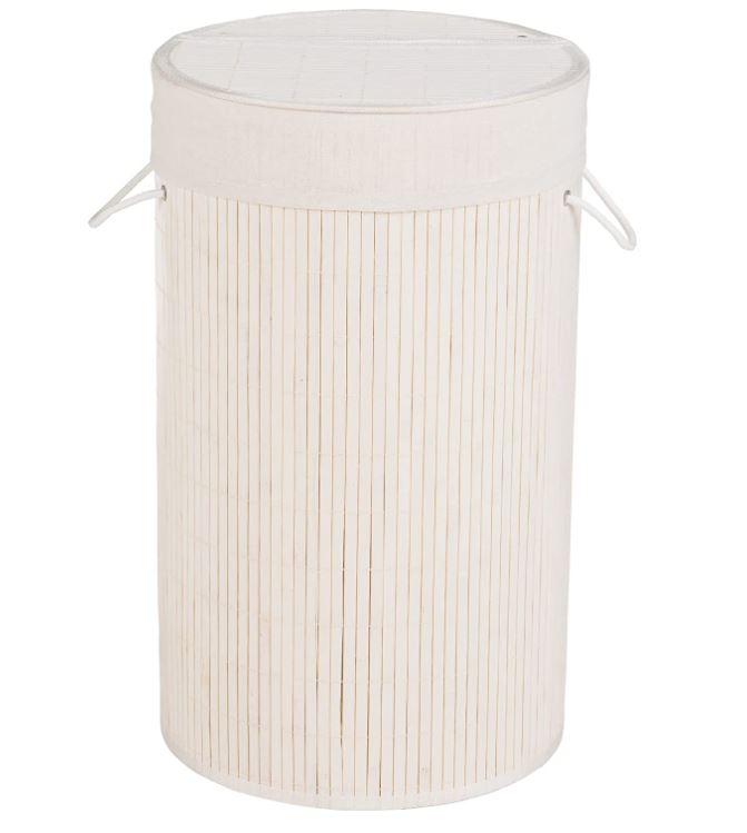 White Bamboo Round Laundry Bin