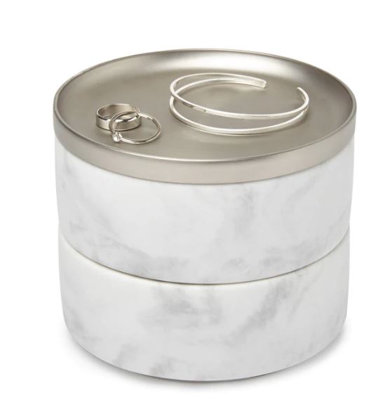 Tesora Storage Box White Marble/Nickel