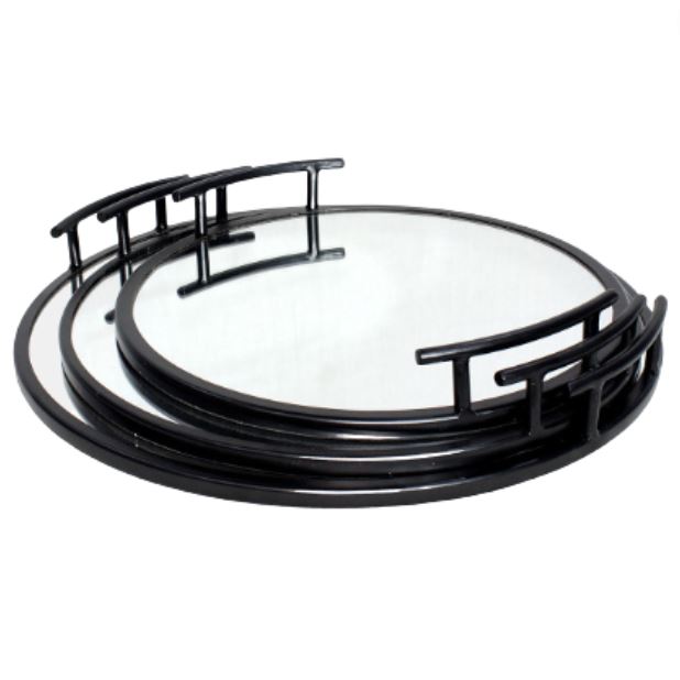 Metal Mirrored Trays with Handles Black 18in