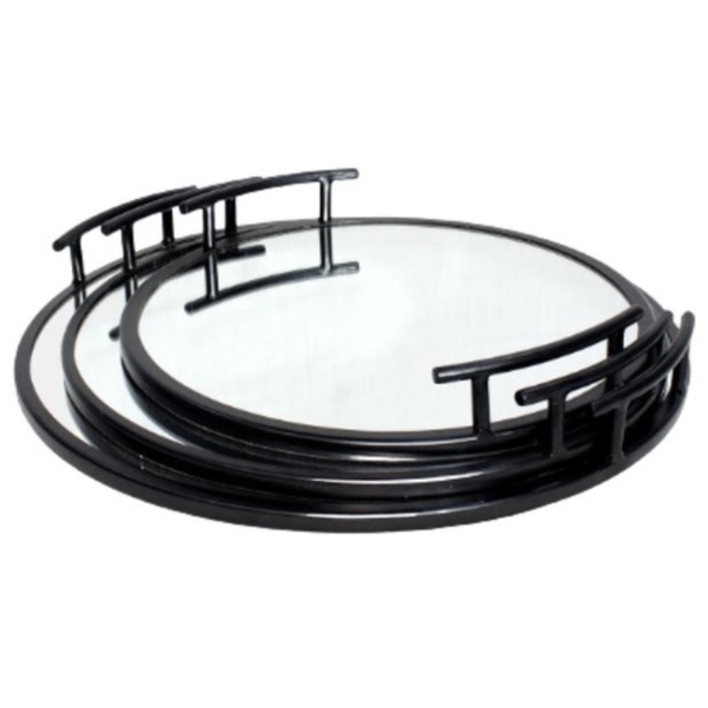 Metal Mirrored Trays with Handles Black 14in