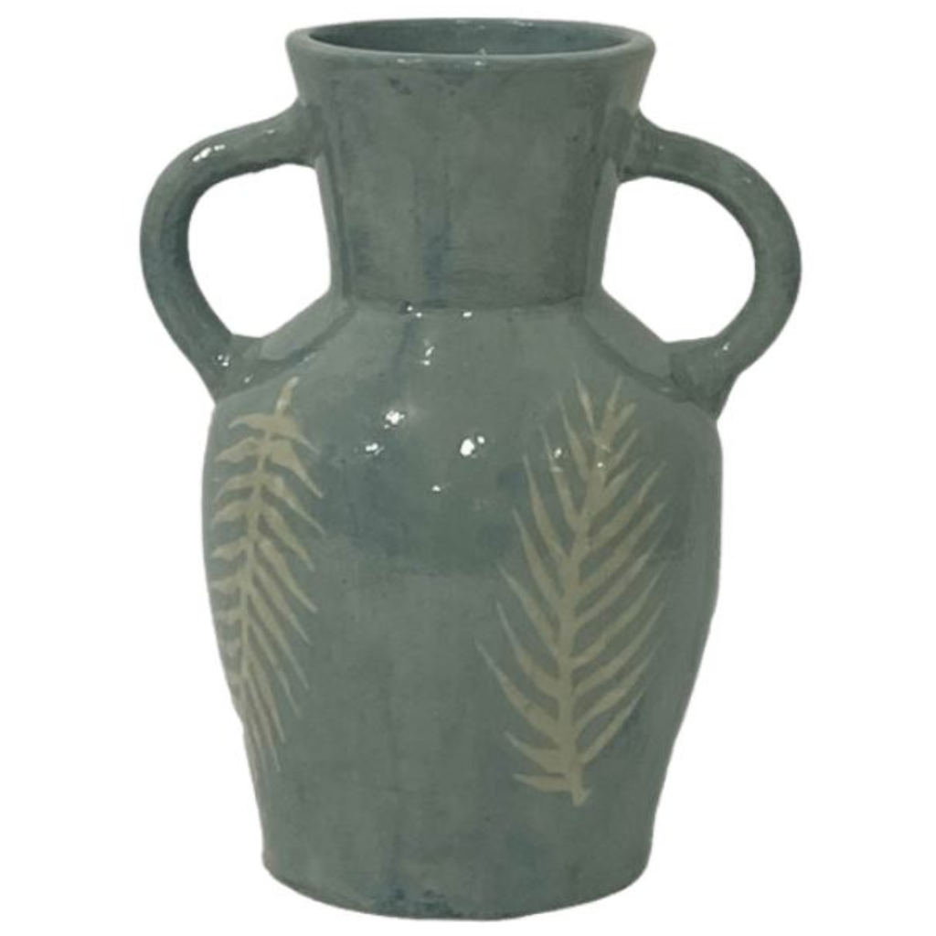Terracotta Leaf Eared Vase Mint 11in
