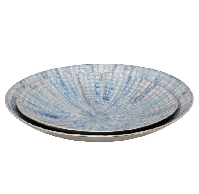 Metal Round Plates Ivory/Blue 21in