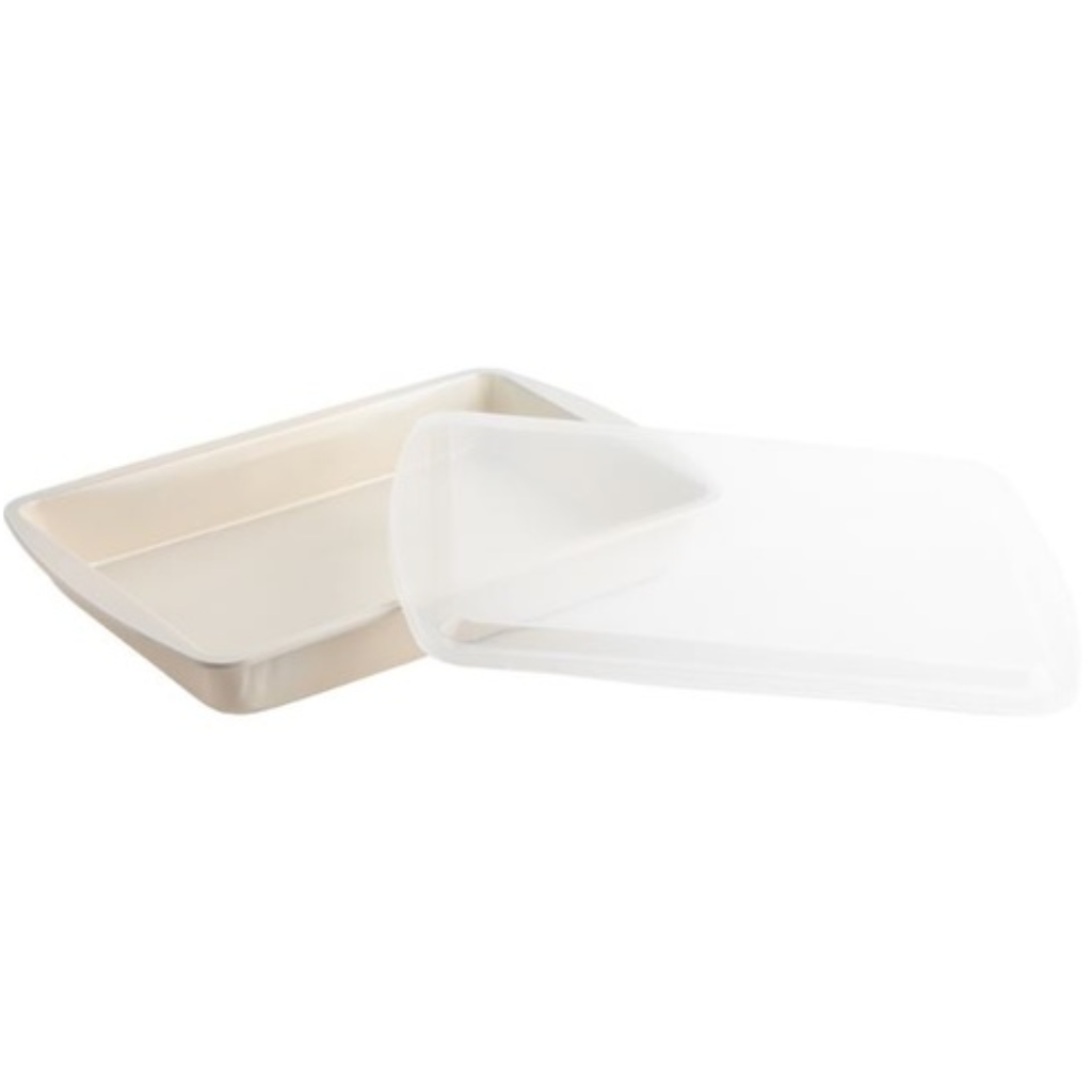 Core Home Rectangular Cake Pan Set with Lid Cream Speckle 2pc