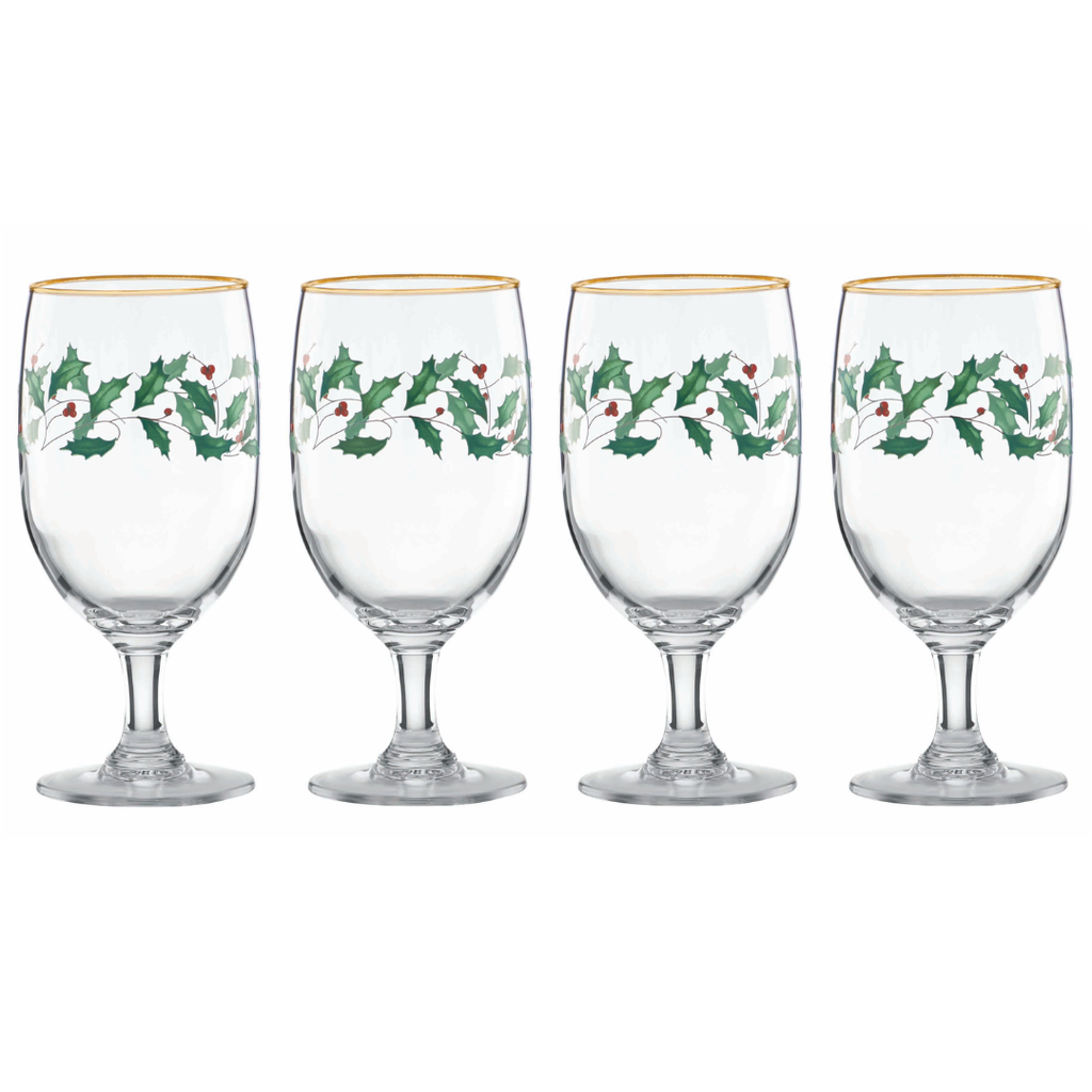 Lenox Mistletoe Green Iced Beverage Drinking Glass Set of 4