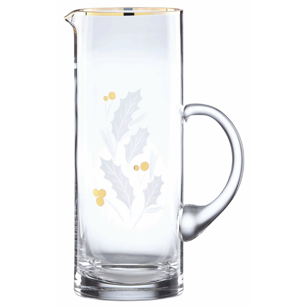 Lenox Mistletoe Gold Glass Beverage Pitcher 48oz