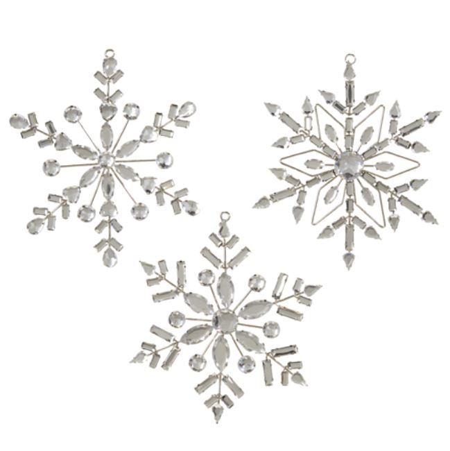 Crystal Jeweled Snowflake Ornament 5.5in Assorted