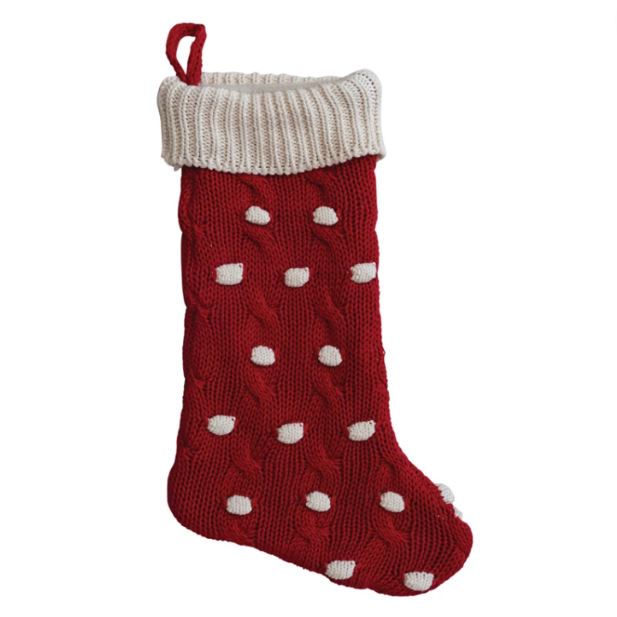 Cotton Knit Stocking Red & Cream Polka-Dot 20in
