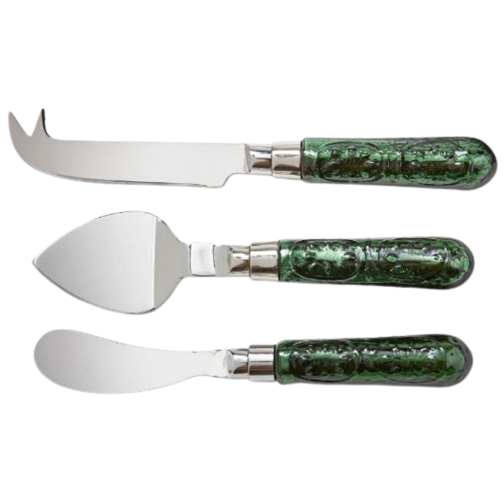 Glass Handle Cheese Utensil Green 3pc