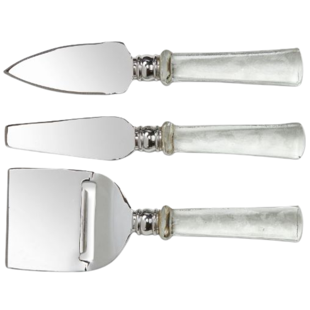 Glass Handle Cheese Utensil Clear 3pc