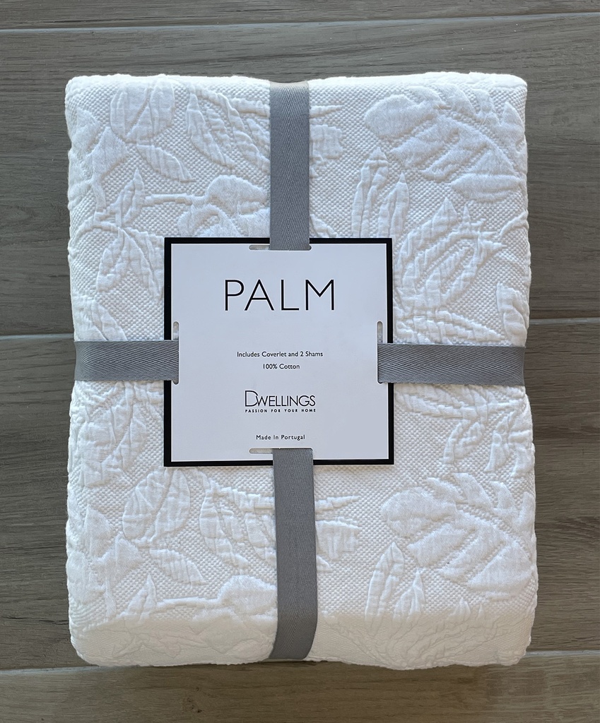Palm Coverlet Set White Queen 3pc