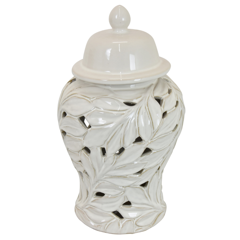 Cutout Ginger Jar White 11in