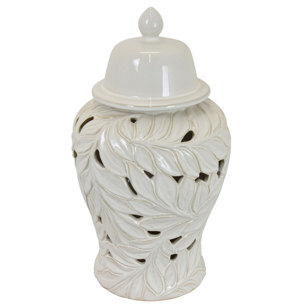 Cutout Ginger Jar White 14in