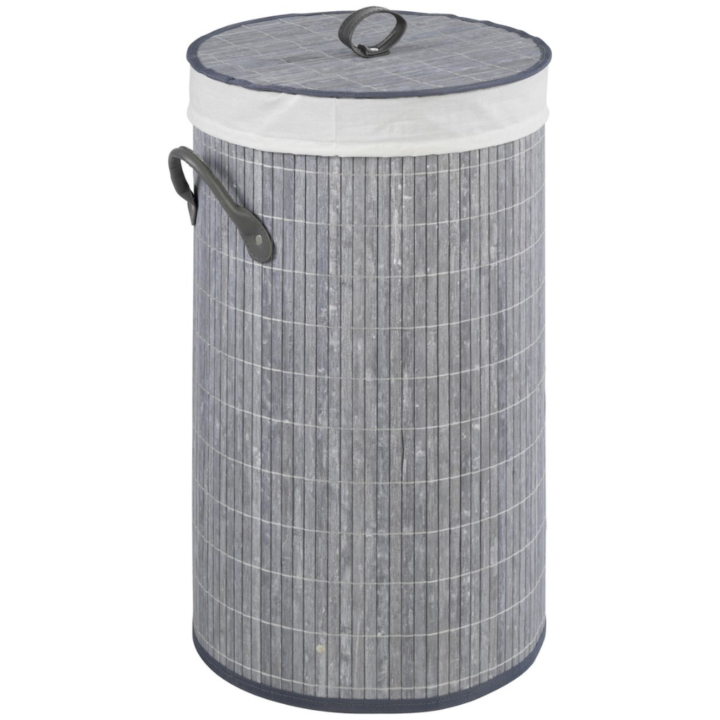 Grey Round Bamboo Laundry Bin