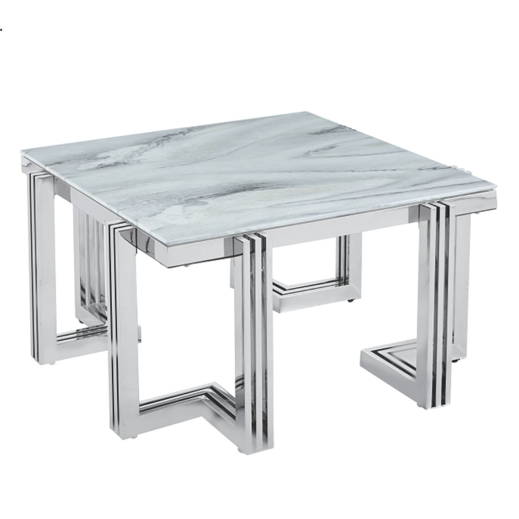 Marble Glass Top End Table