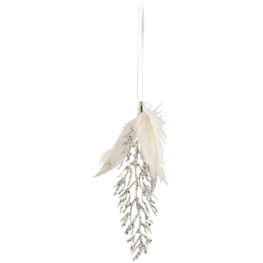 Glittered Feather Ornament 7in