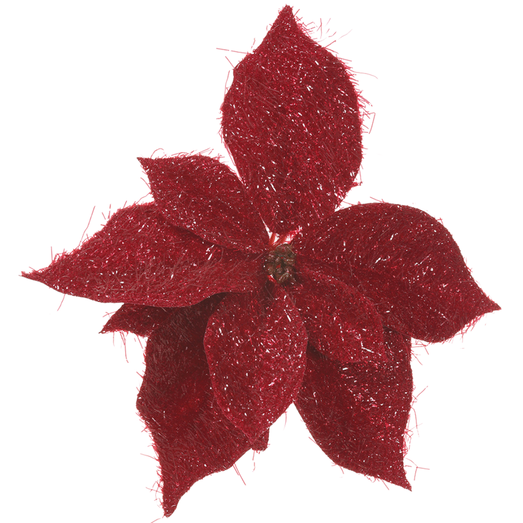 Red Metallic Poinsettia with Clip 9in