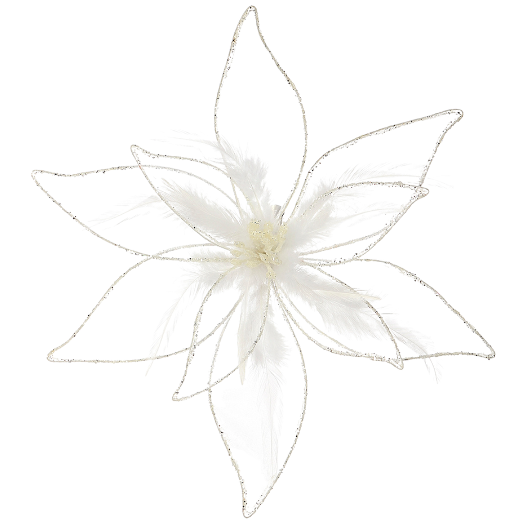 Feather Poinsettia w/Clip 12in
