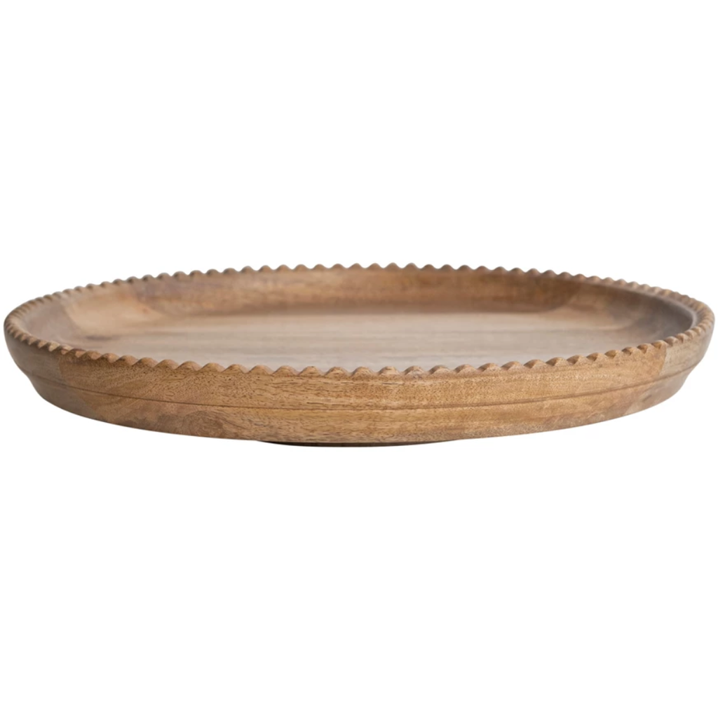 Mango Wood Lazy Susan w/ Scalloped Edge, Natural