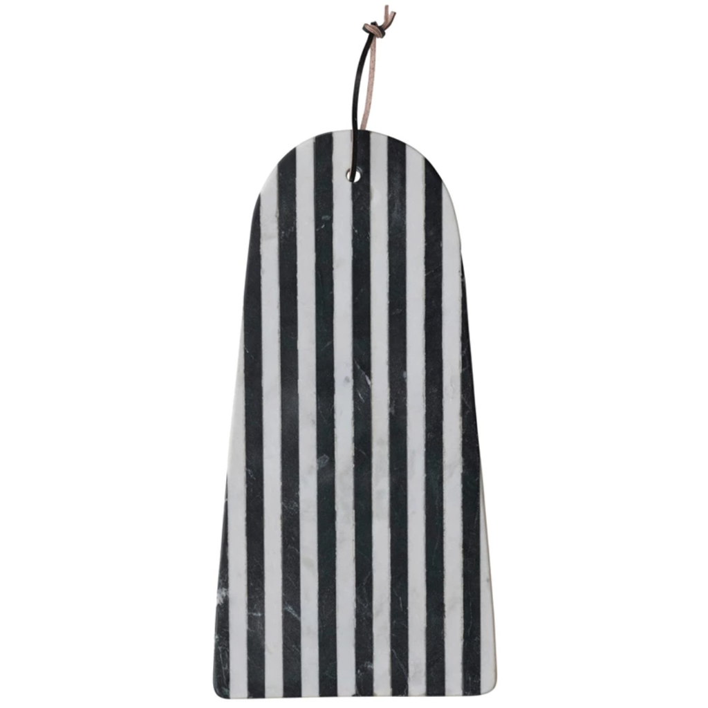 Marble Cheese/Cutting Board w/ Stripes & Leather Tie