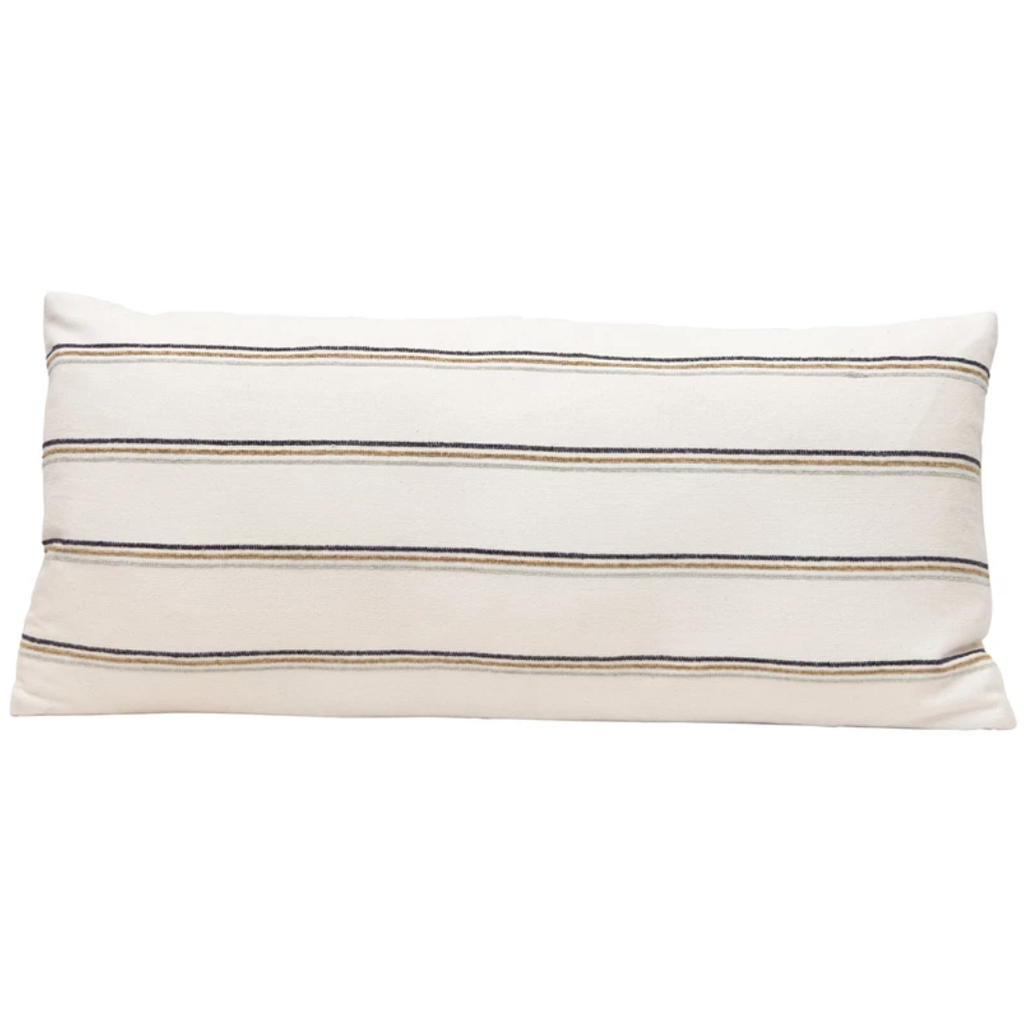 Striped Cotton Lumbar Pillow 16x36in