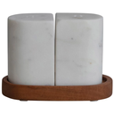 Marble Salt & Pepper Shakers w/ Acacia Wood Tray Set of 3