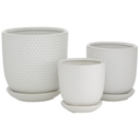 White Textured Ceramic Planter with Attached Saucer 6in