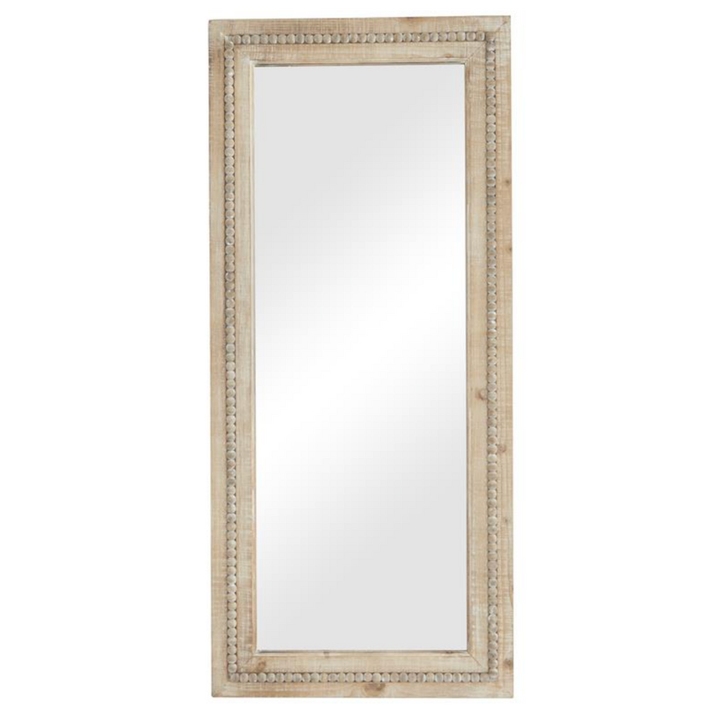 Brown Wood Distressed Wall Mirror w/ Beaded Detailing 24x54in