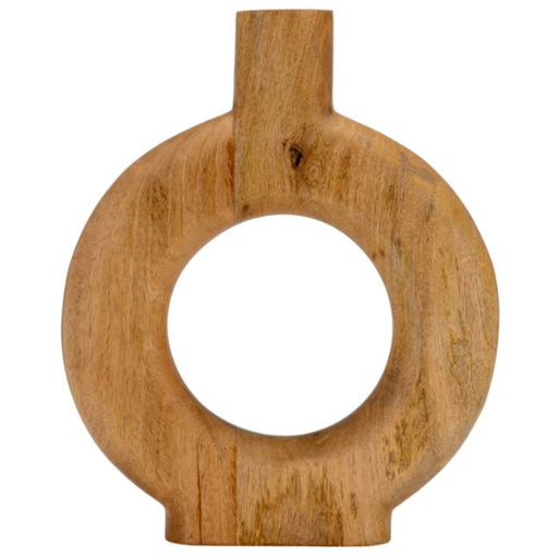 [168658-TT] Donut Shaped Wood Vase Brown 14in