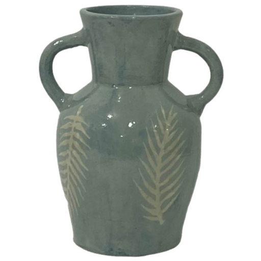 [168720-TT] Terracotta Leaf Eared Vase Mint 11in