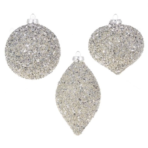 [169810-TT] Silver Beaded Ornament 4in Assorted