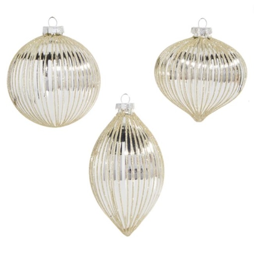 [169812-TT] Silver Glitter Ribbed Ornament 4in Assorted
