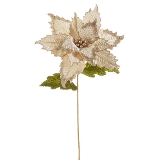 [169835-TT] Ivory Velvet Poinsettia Stem 27in