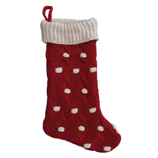 [169882-TT] Cotton Knit Stocking Red & Cream Polka-Dot 20in