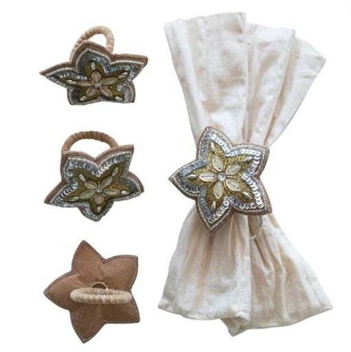 [169896-TT] Embroidery Wool Felt Star Napkin Ring Set of 4