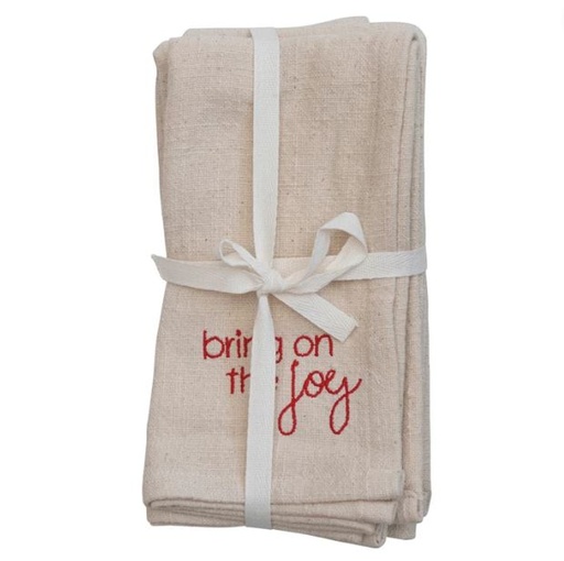 [169907-TT] Square Cotton Napkins with Holiday Embroidery 18in Set of 4
