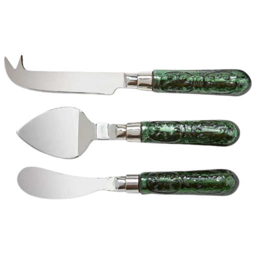 [171094-TT] Glass Handle Cheese Utensil Green 3pc