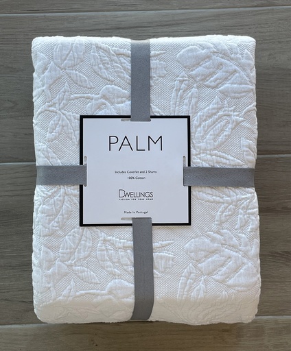 [171242-TT] Palm Coverlet Set White Queen 3pc