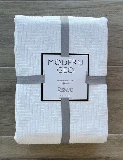 [171245-TT] Modern Geo Queen Duvet Set White