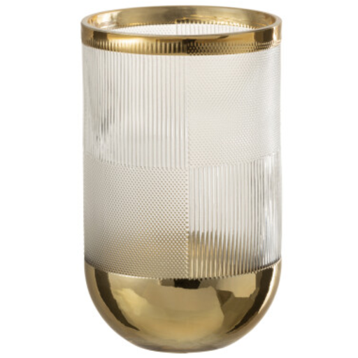 [171663-TT] Textured Cylinder Vase w/ Gold 8in
