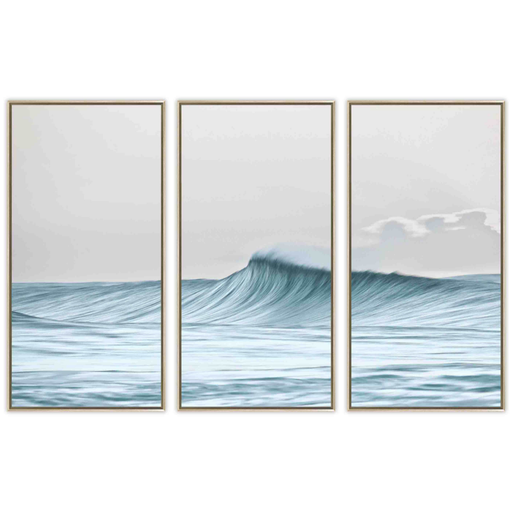 [172075-TT] Wave Tryptic Framed Print on Tempered Glass 17x34in 3pc