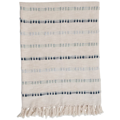 [172632-TT] Woven Cotton Embroidered Throw with Fringe