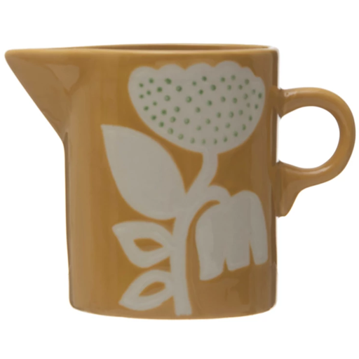 [172660-TT] Hand-Painted Stoneware Creamer w/ Wax Relief Flower 12 oz.