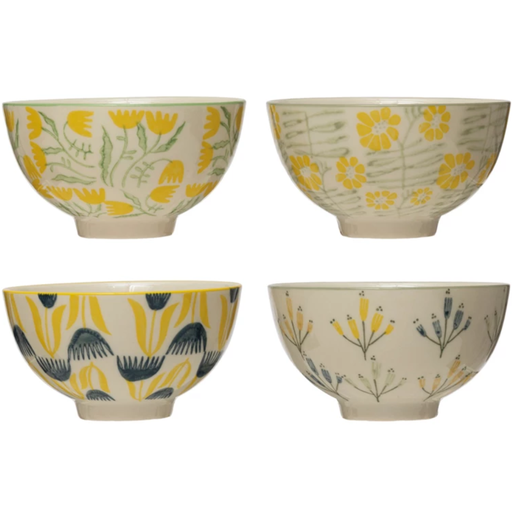 [172662-TT] Hand-Stamped Stoneware Bowl w/ Flowers, 4 Styles