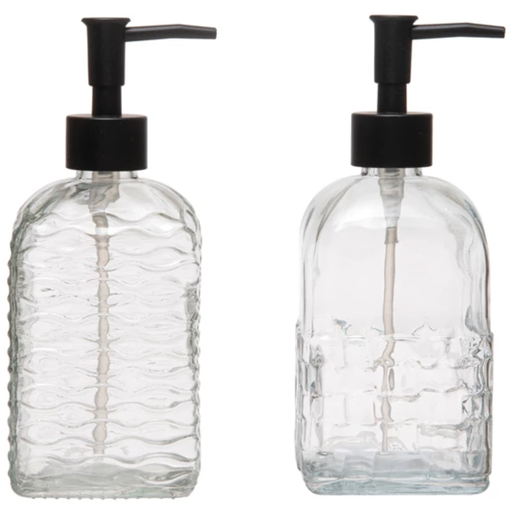 [172666-TT] Embossed Glass Soap Dispenser with Pump, 2 Styles